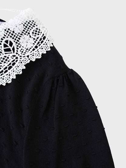 Crew Neck Pebbled Sweater-Black
