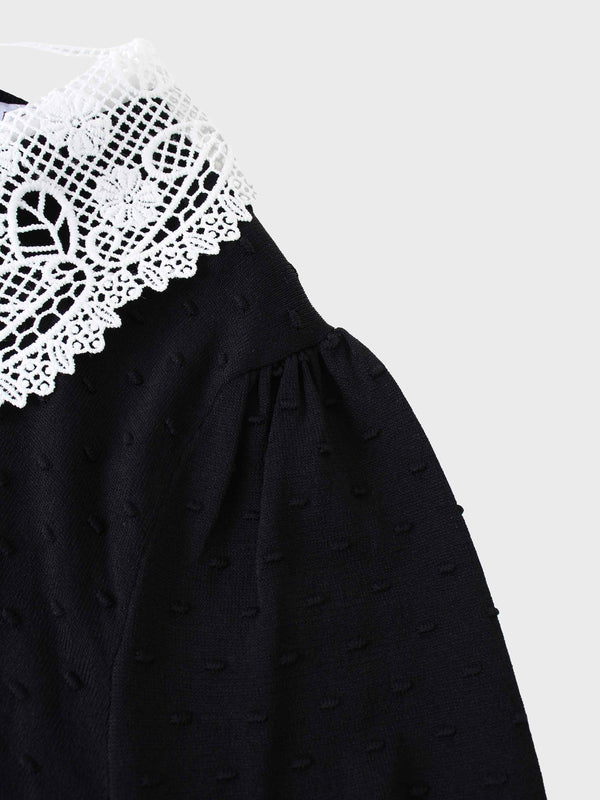 Crew Neck Pebbled Sweater-Black