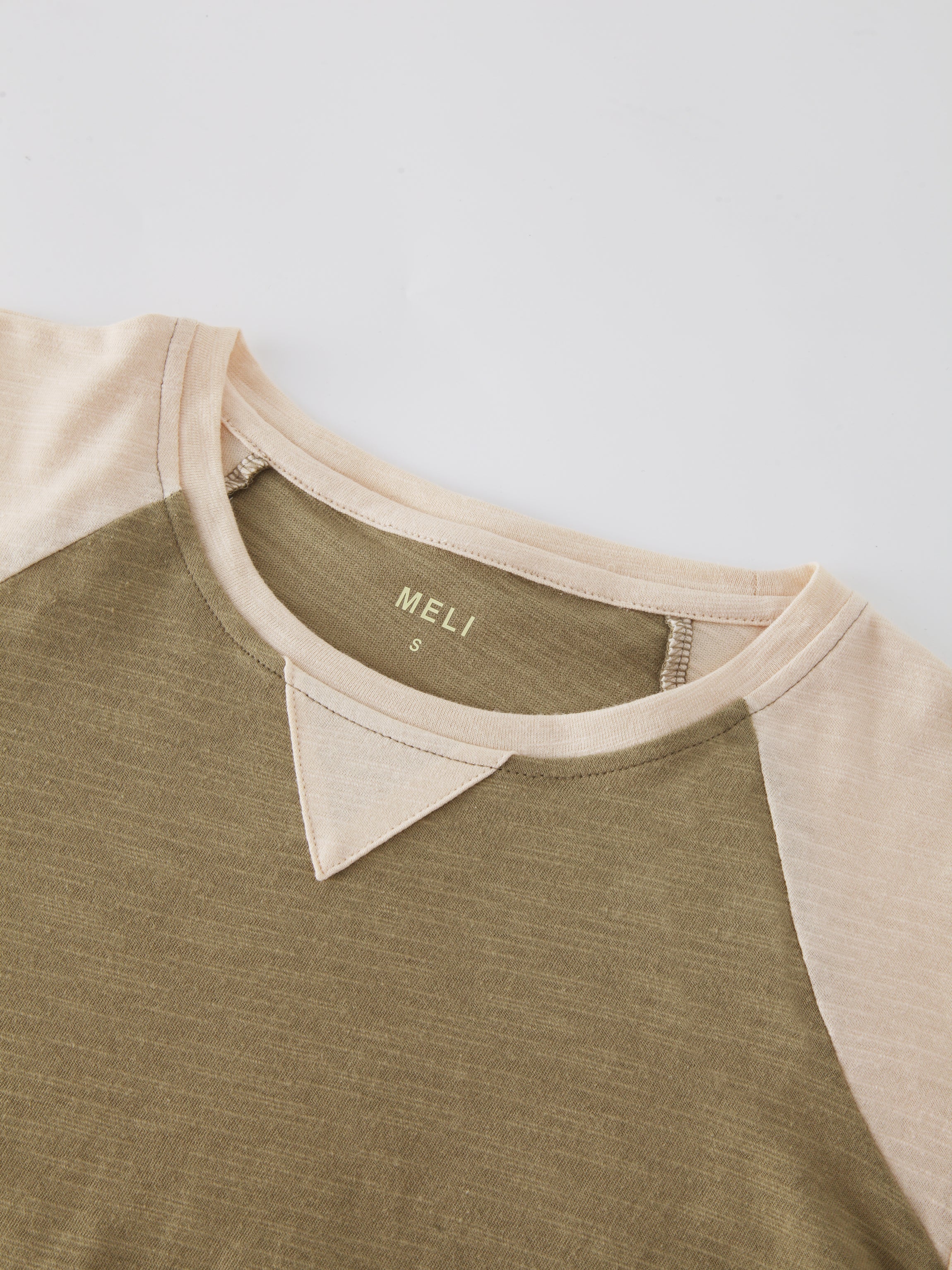 Two Tone Baseball Tee-Olive/Vanilla