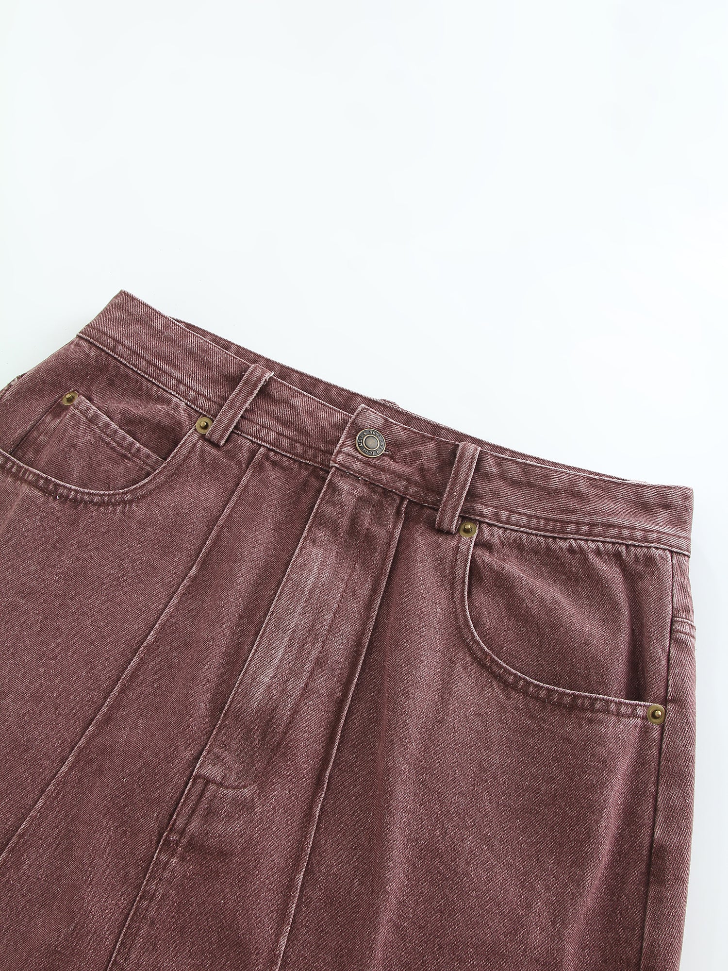 Denim Seamed Skirt-Burgundy