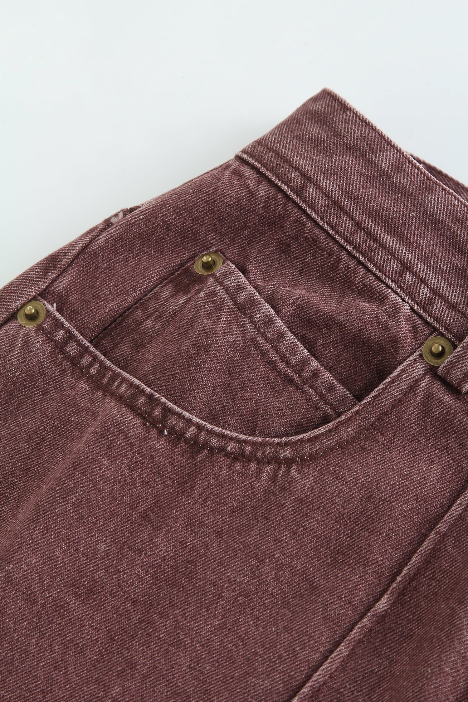 Denim Seamed Skirt-Burgundy