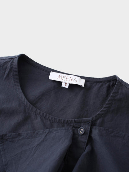 Asymmetrical Ruffle Blouse-Navy