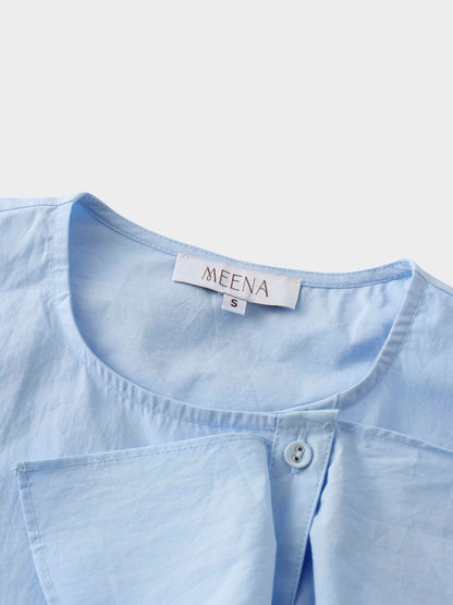 Asymmetrical Ruffle Blouse-Light Blue