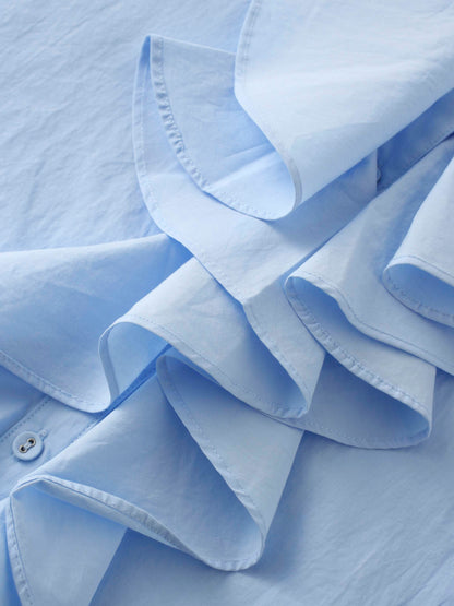 Asymmetrical Ruffle Blouse-Light Blue