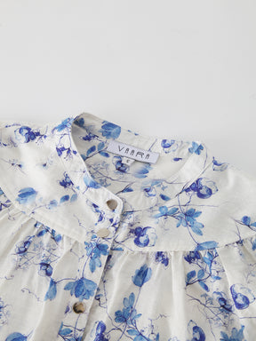 Gathered Top Blouse-Blue Floral
