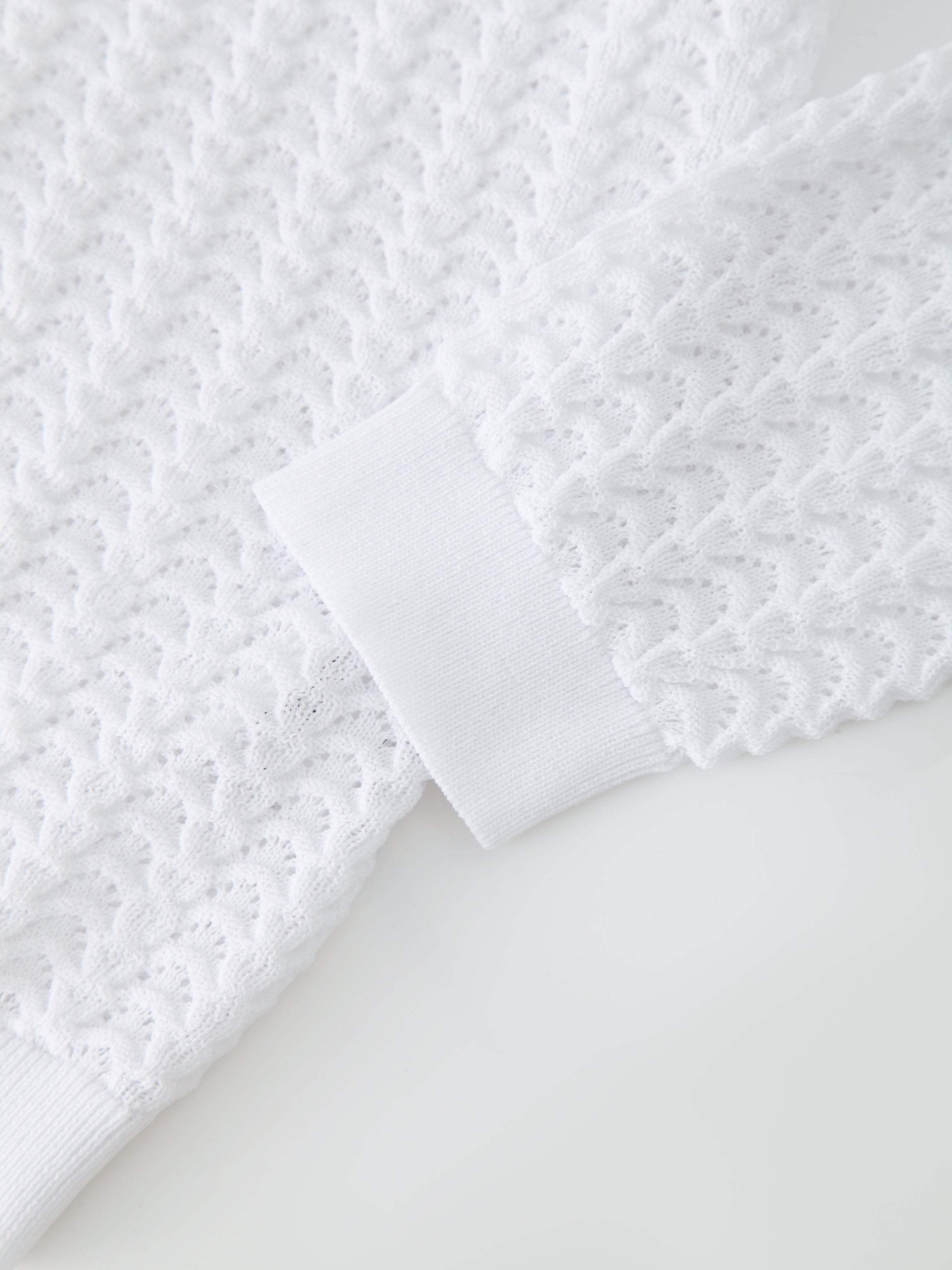 Pointelle Knit Sweater-White