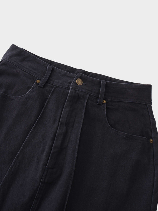 Side Seamed Twill Skirt-Black
