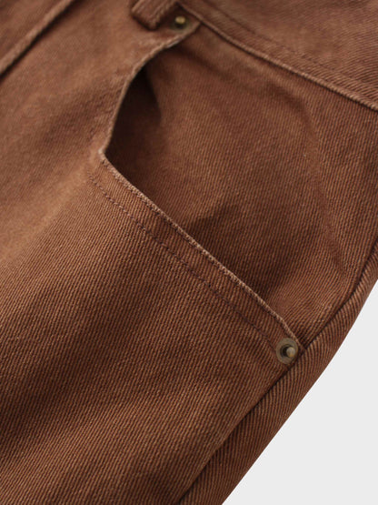 Side Seamed Twill Skirt-Brown
