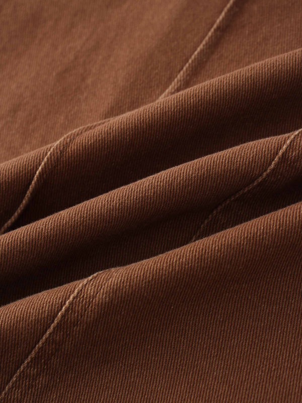Side Seamed Twill Skirt-Brown