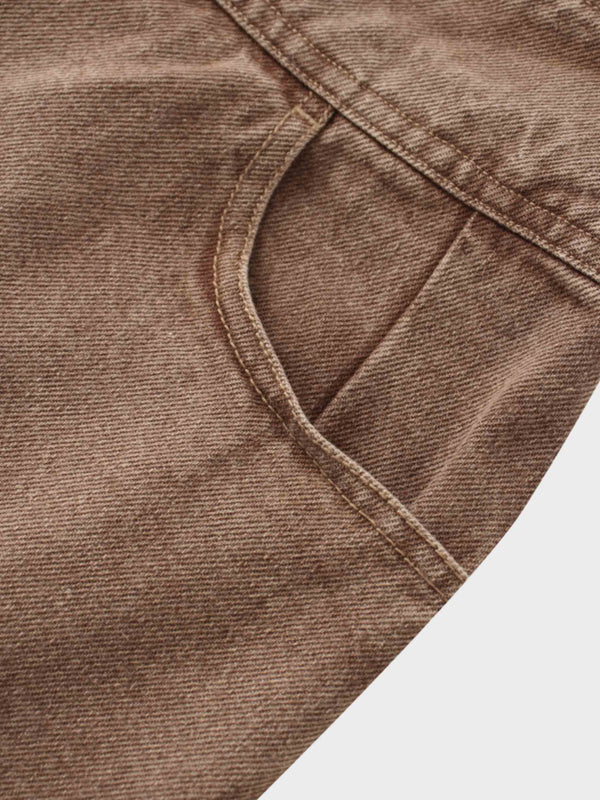 Button Down Denim Skirt-Brown