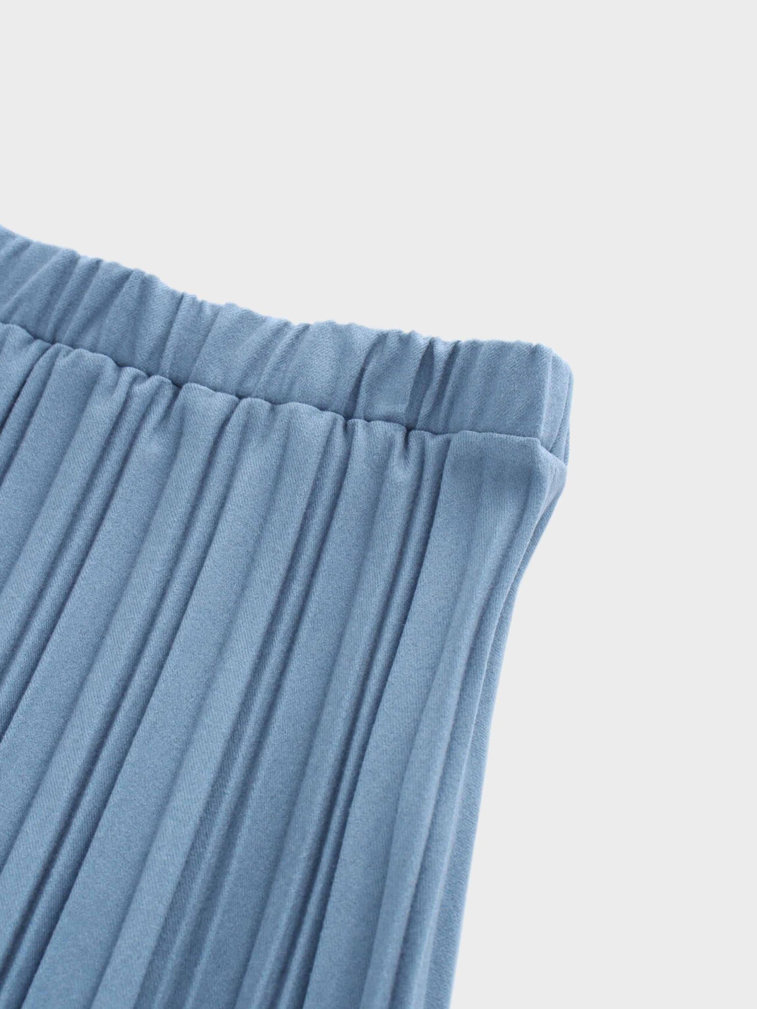 Wool Pleated Skirt-Denim Blue