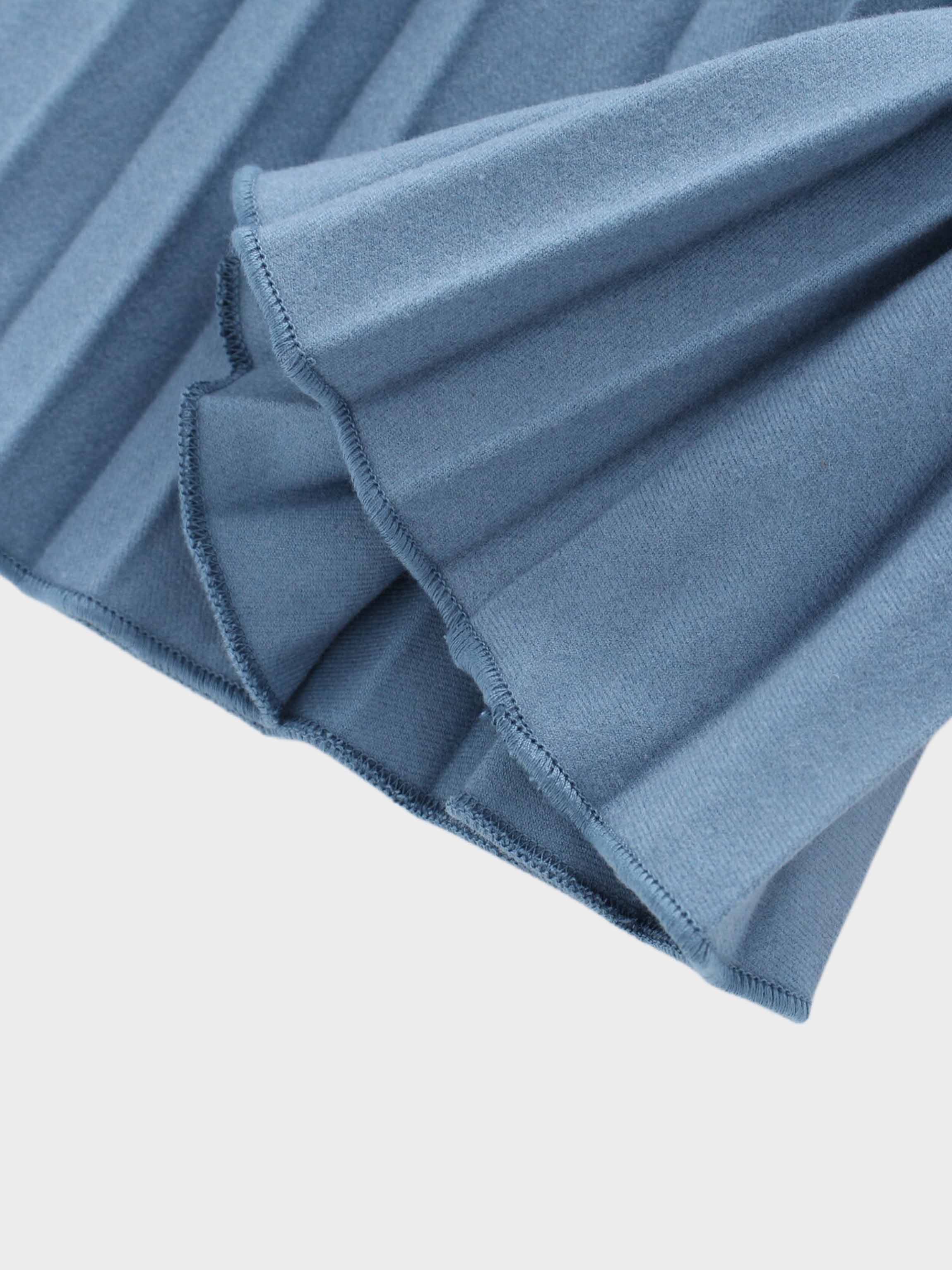 Wool Pleated Skirt-Denim Blue