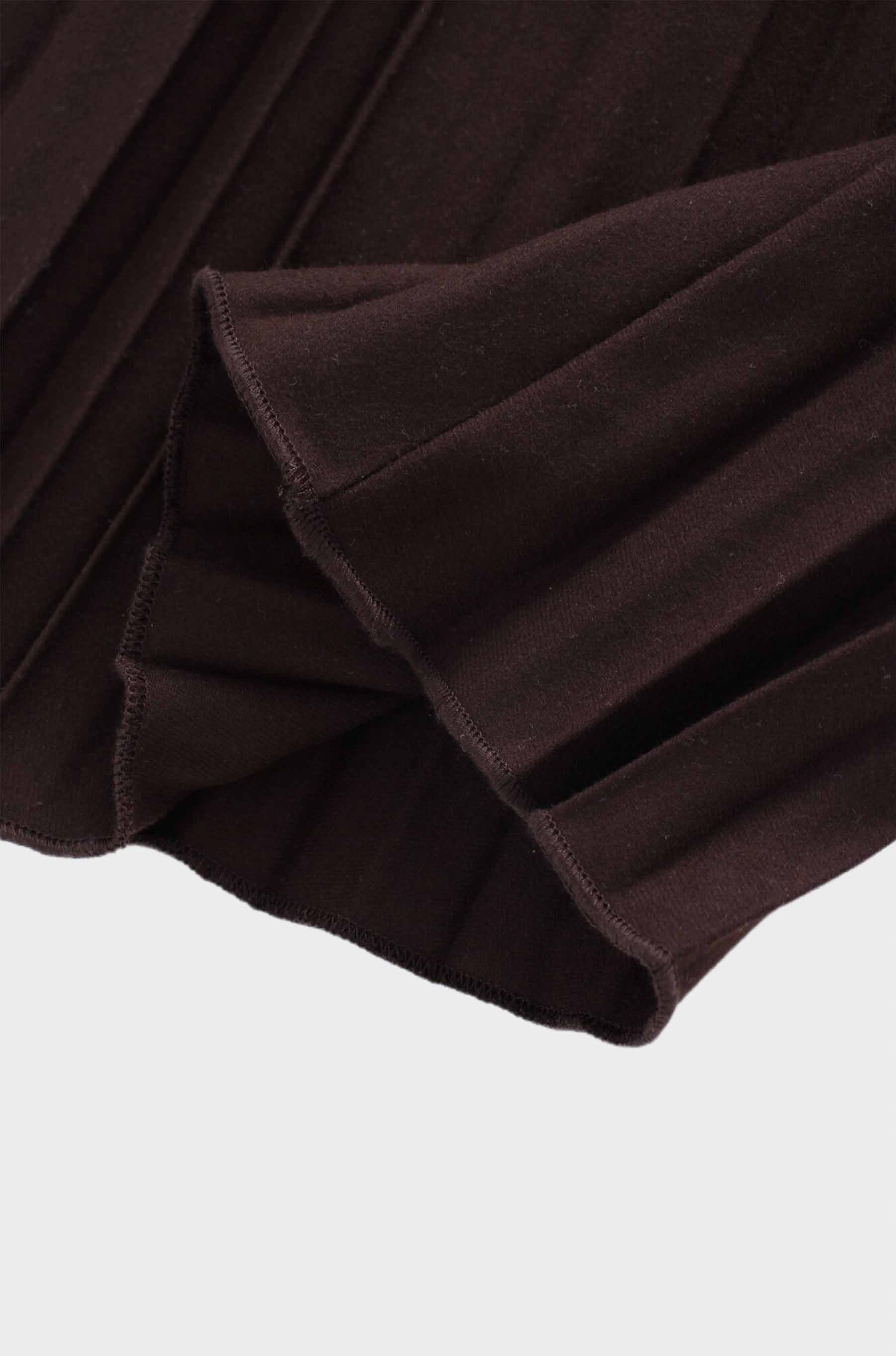 Wool Blend  Pleated Skirt-Dark Brown