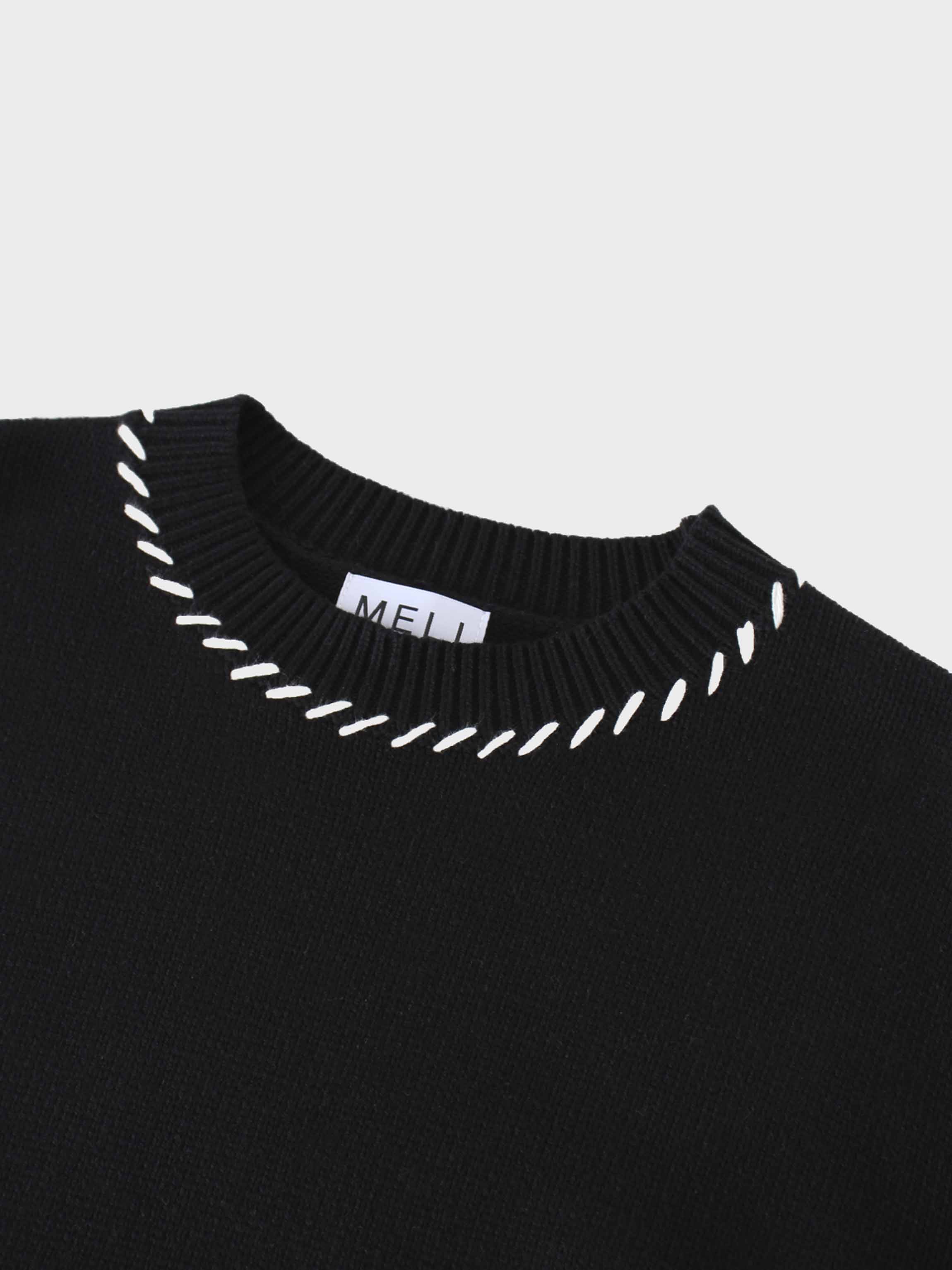 Overlock Stitch Sweater-Black/White