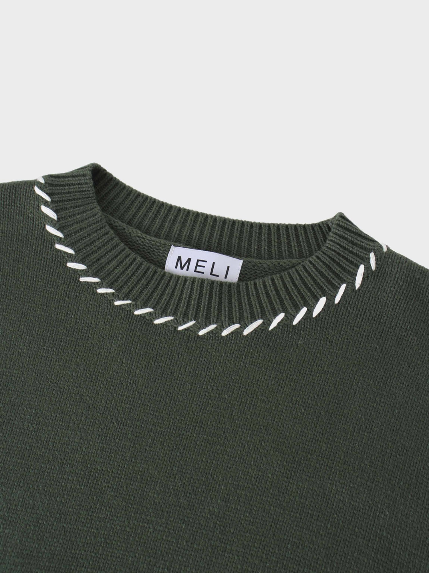 Overlock Stitch Sweater-Green/Cream