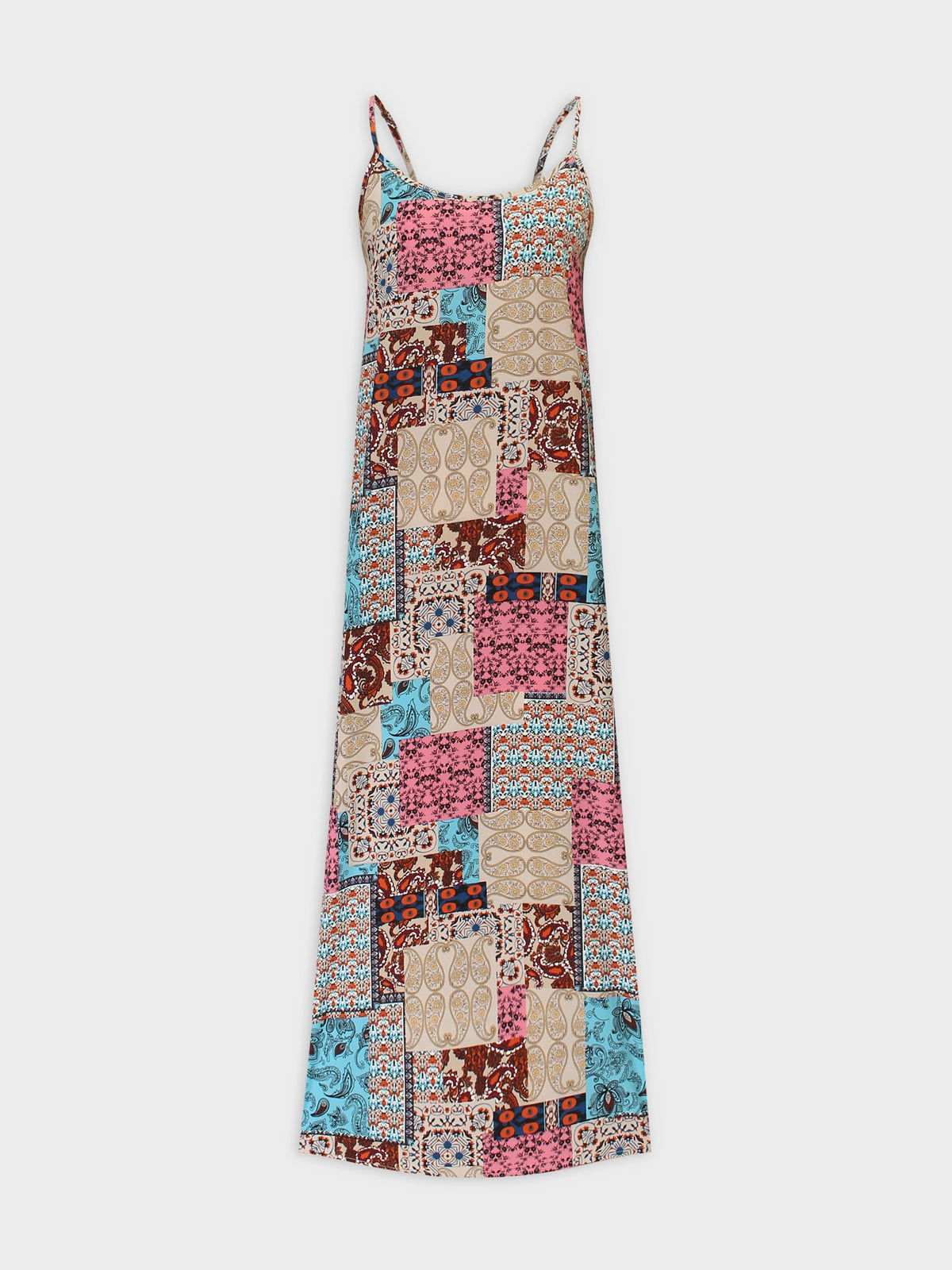 Printed Crew Neck Slip Dress-Mosaic