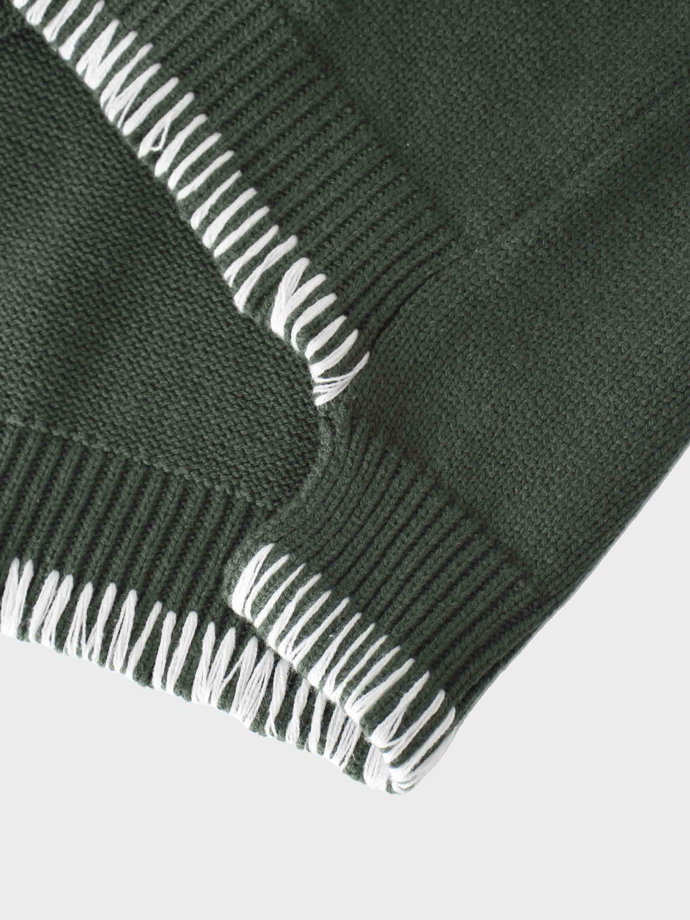 Overlock Stitch Sweater-Green/Cream