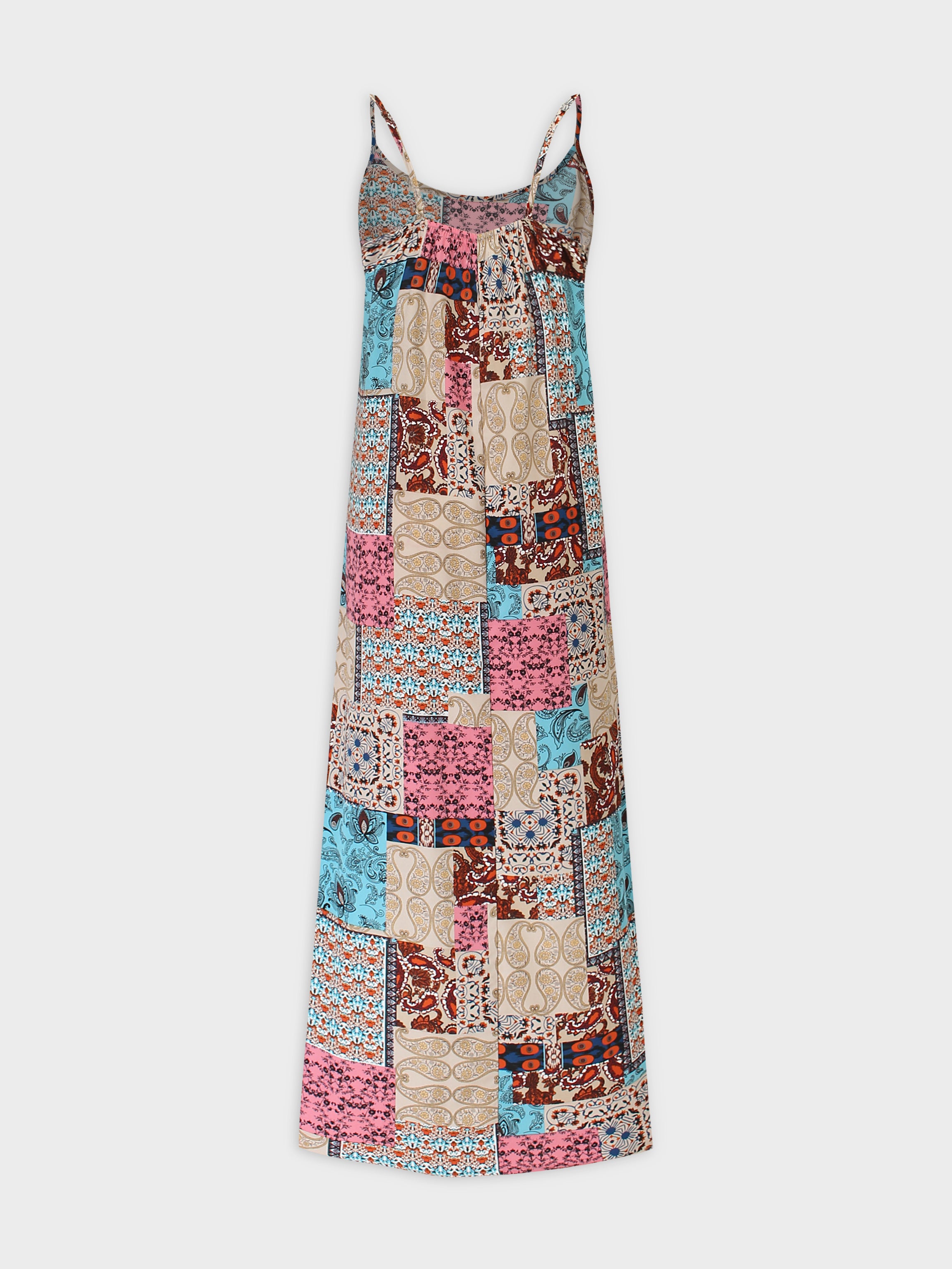 Printed Crew Neck Slip Dress-Mosaic