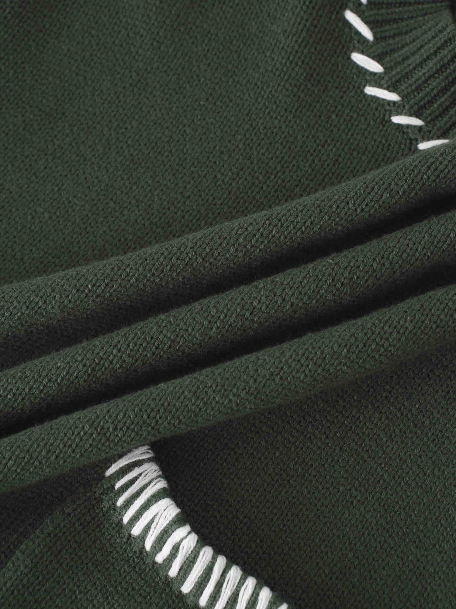 Overlock Stitch Sweater-Green/Cream