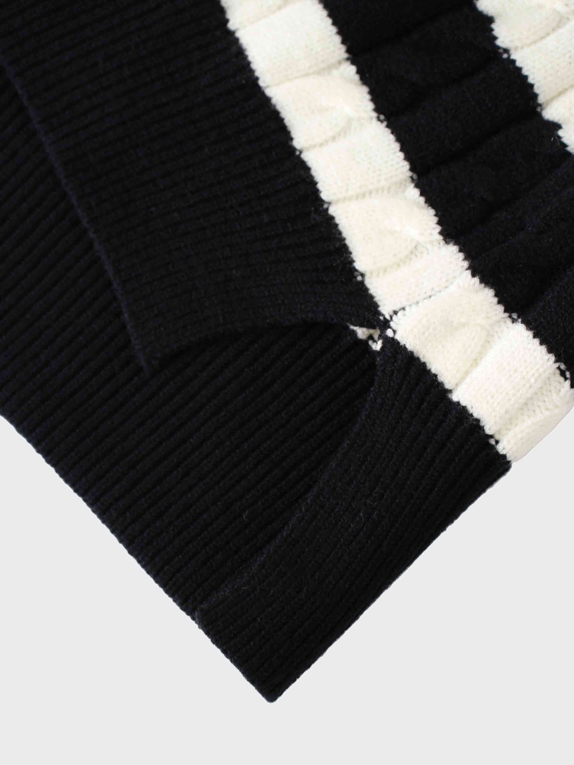 Cable Striped Sweater-Black/White