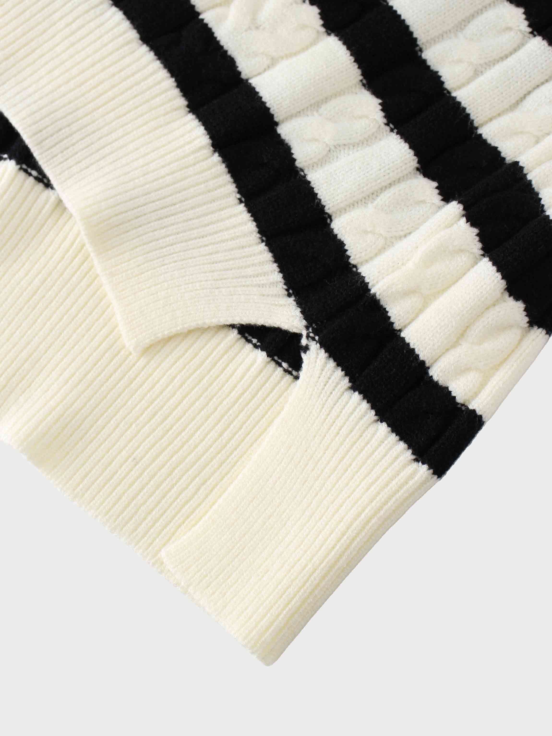 Cable Striped Sweater-White/Black