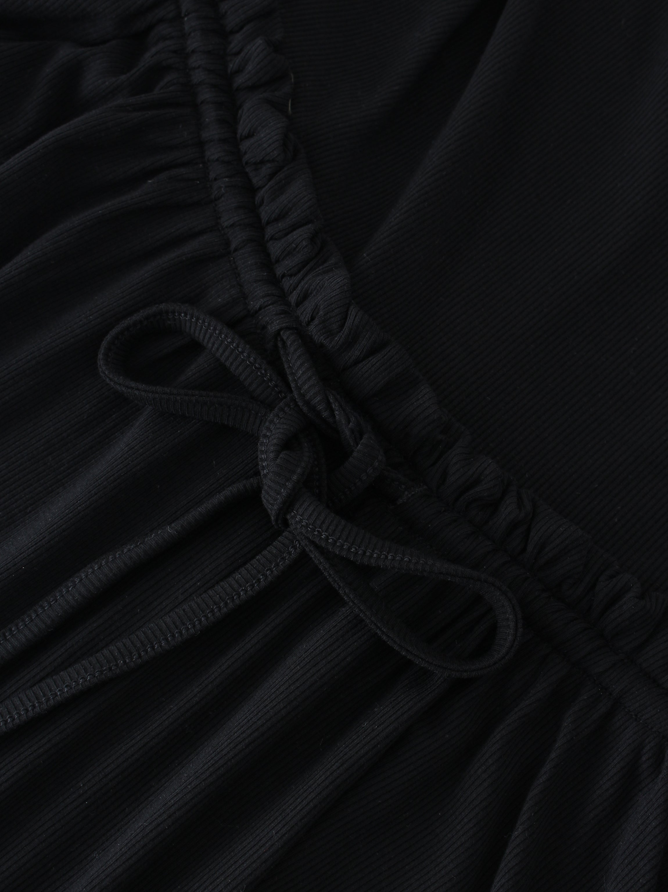 Ribbed Drawstring Dress-Black