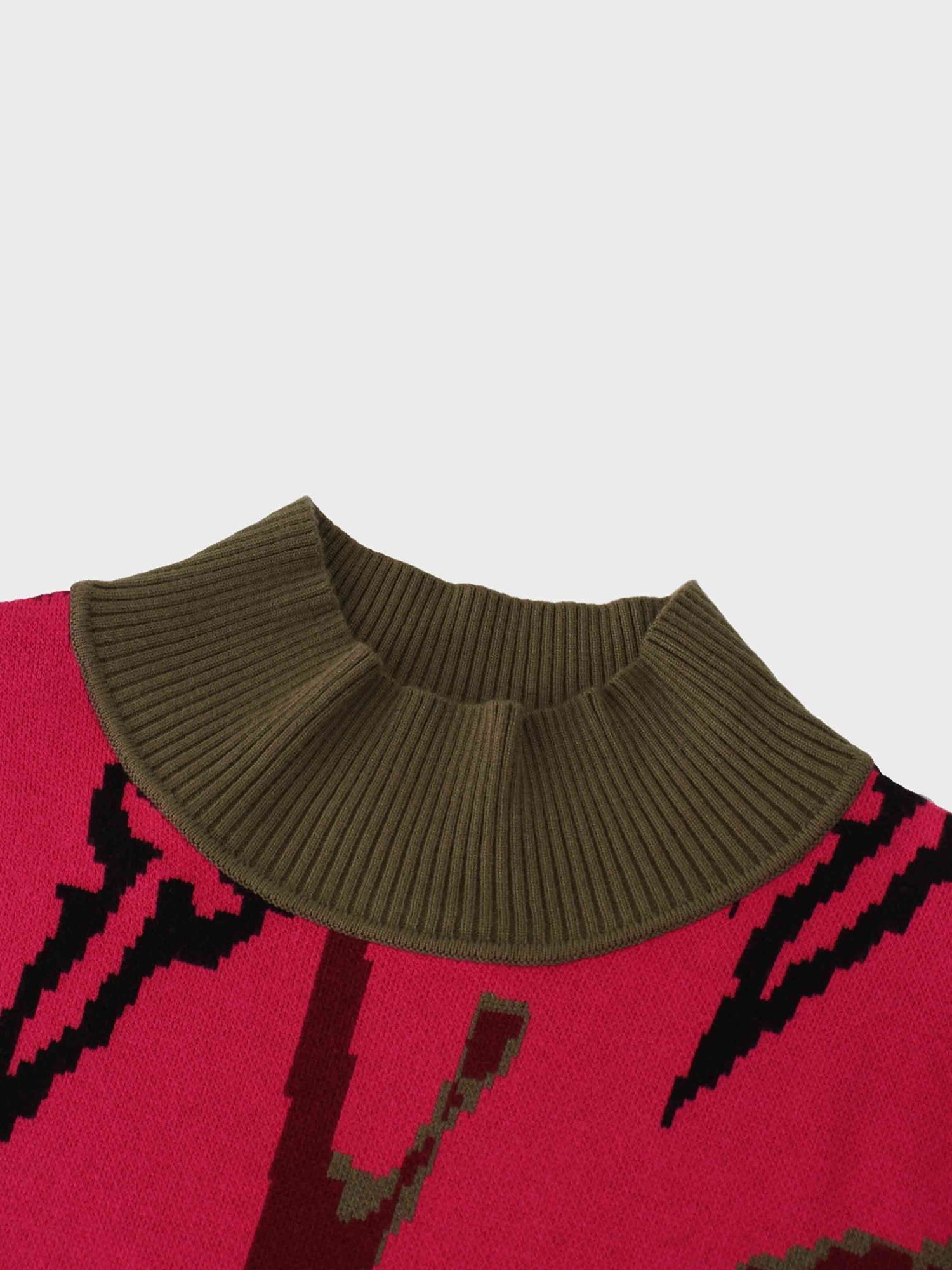 Printed Mock Neck Sweater-Pink/Maroon/Green