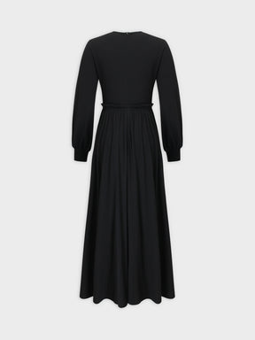 Ribbed Drawstring Dress-Black