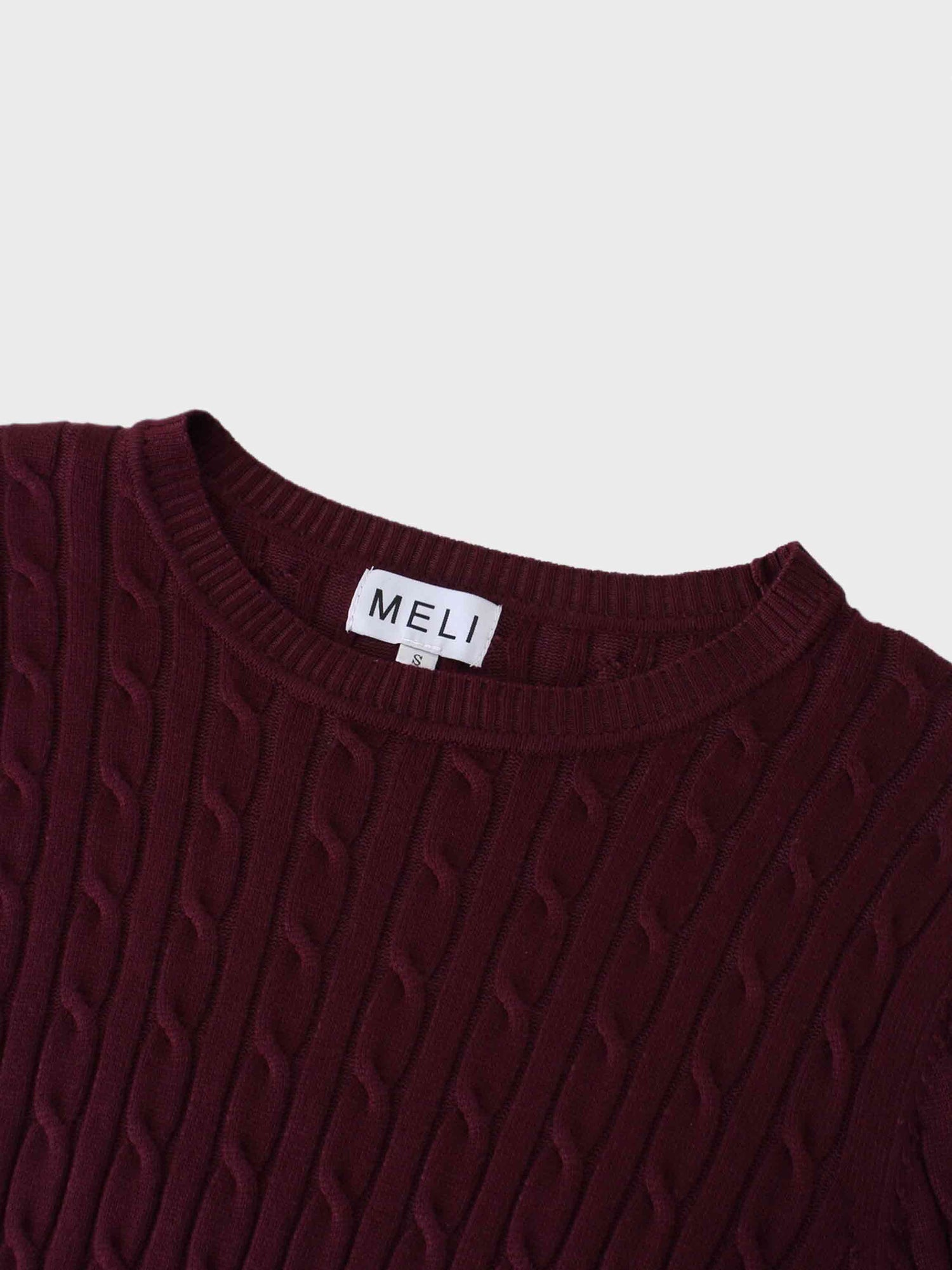 Knit Cable Sweater-Burgundy