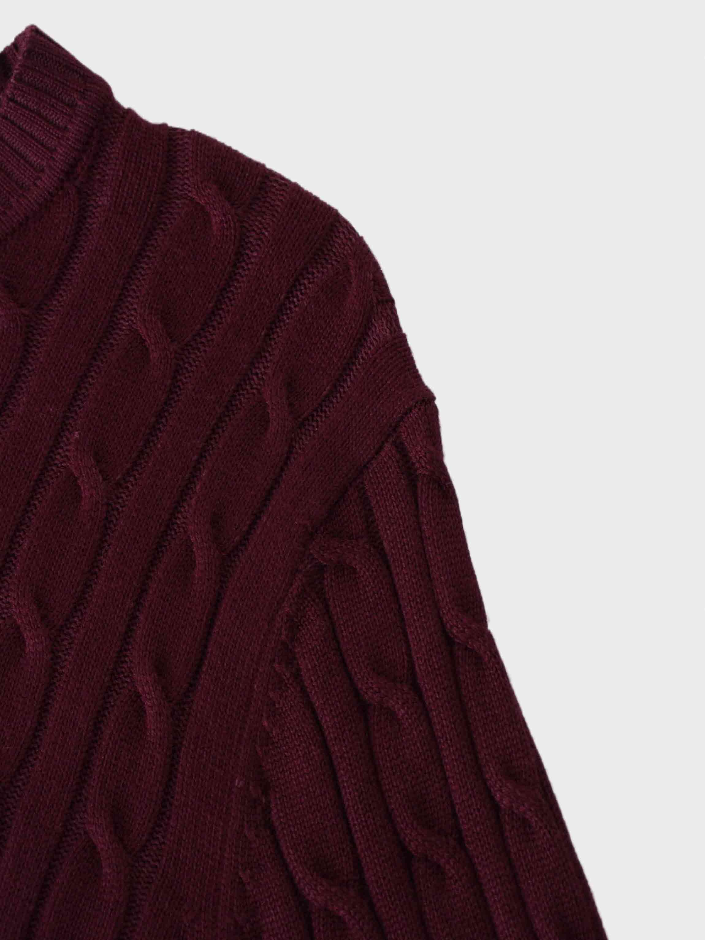 Knit Cable Sweater-Burgundy