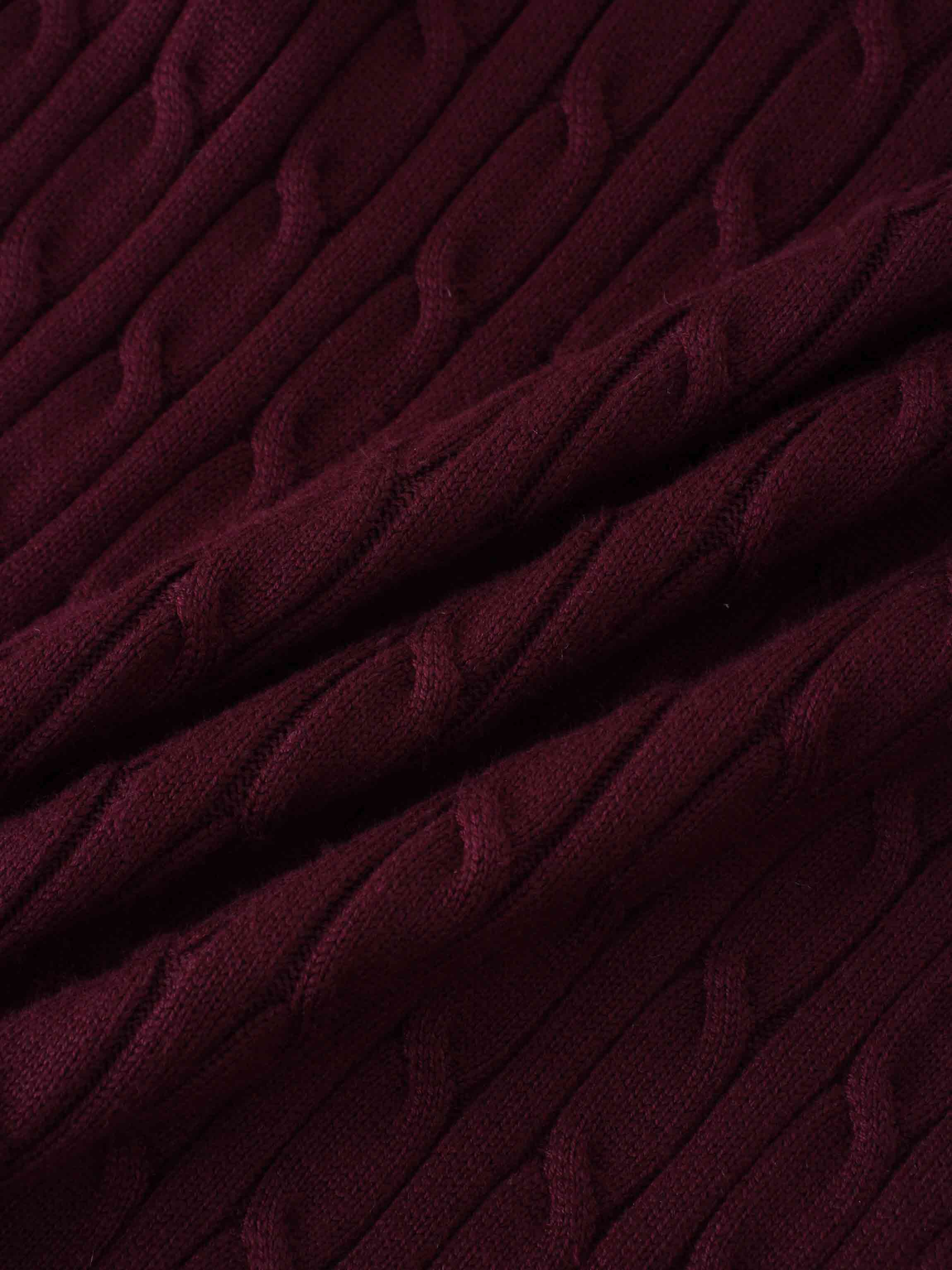 Knit Cable Sweater-Burgundy