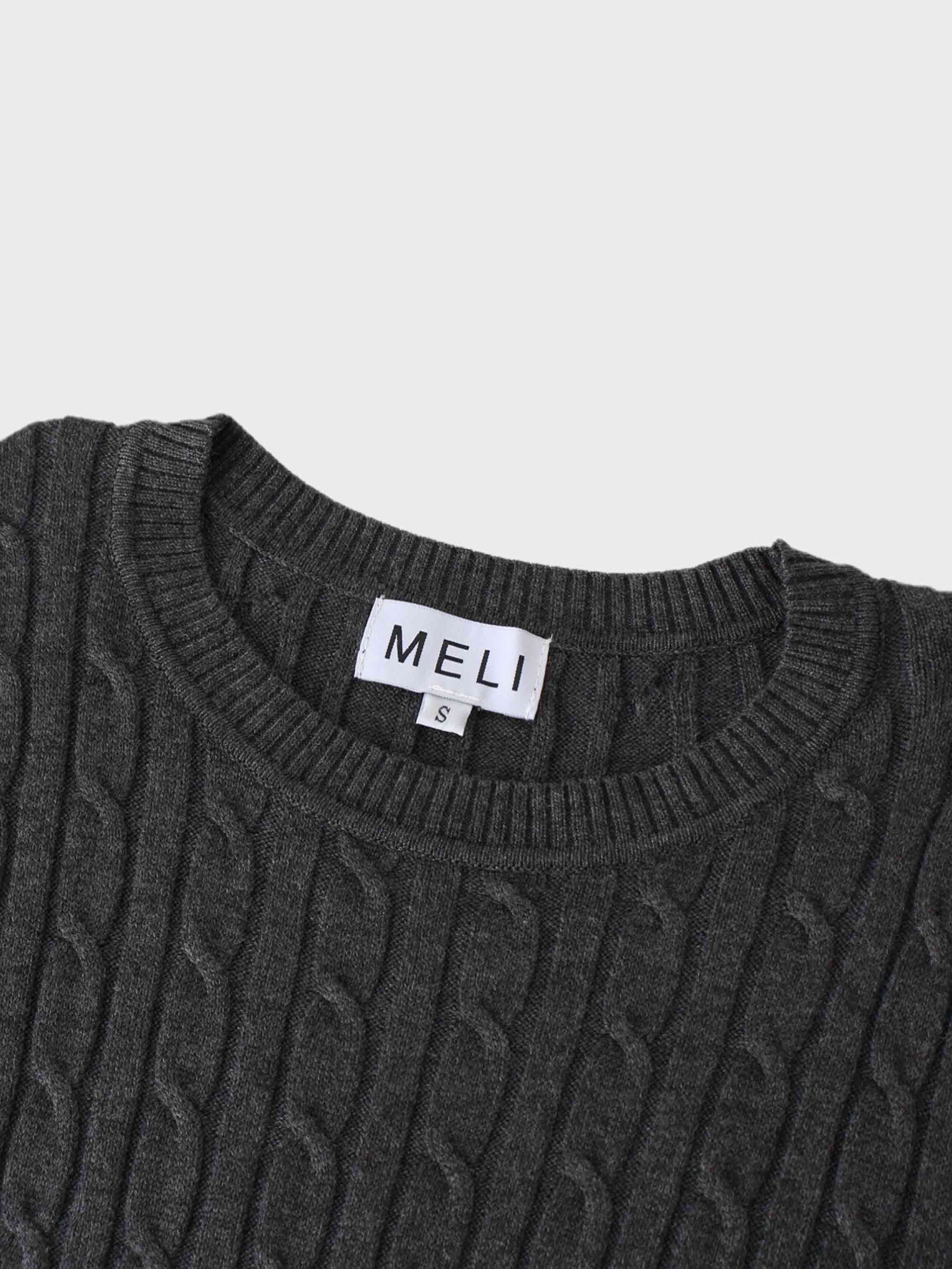 Knit Cable Sweater-Charcoal Grey