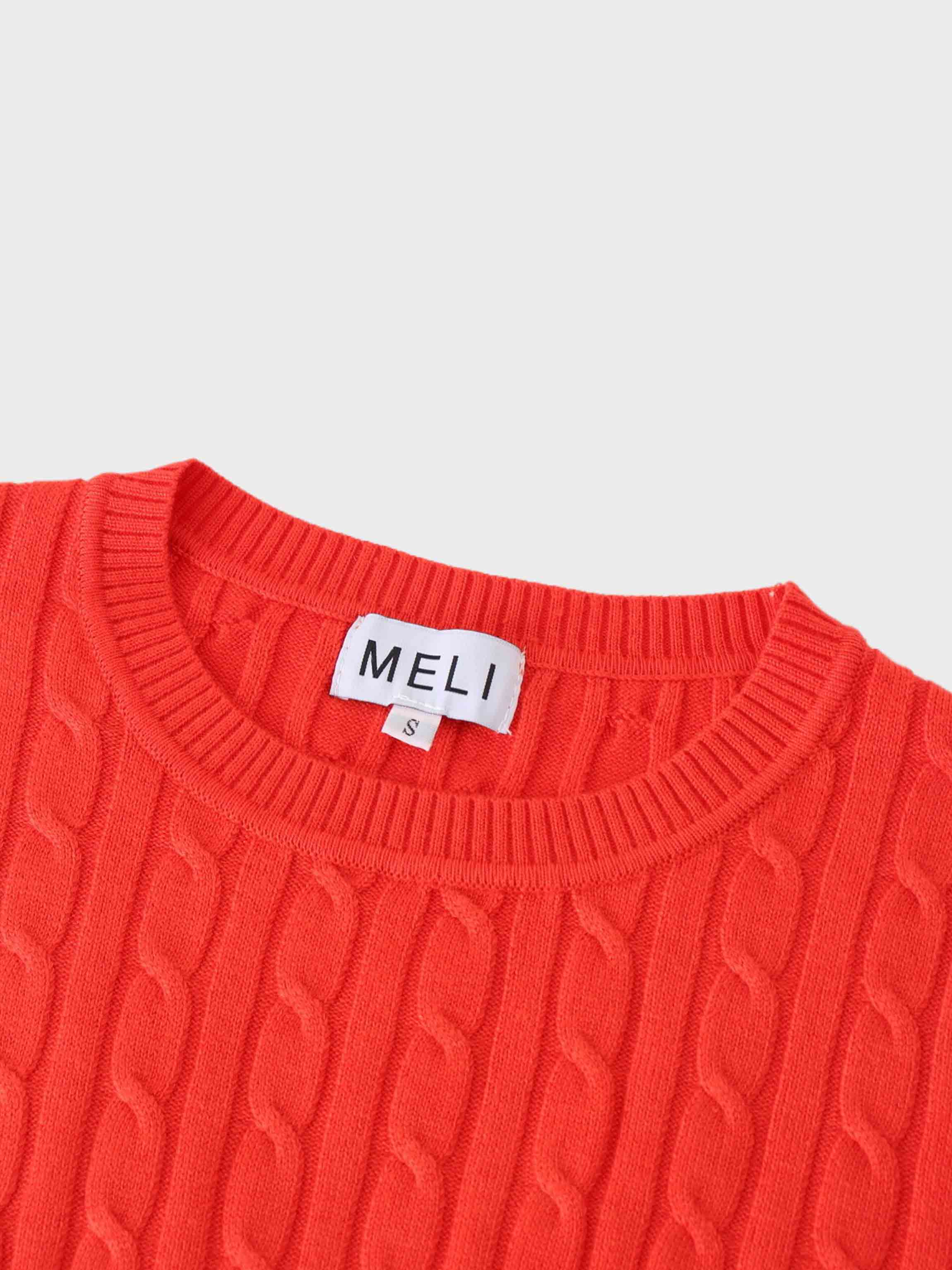 Knit Cable Sweater-Persimmon Orange