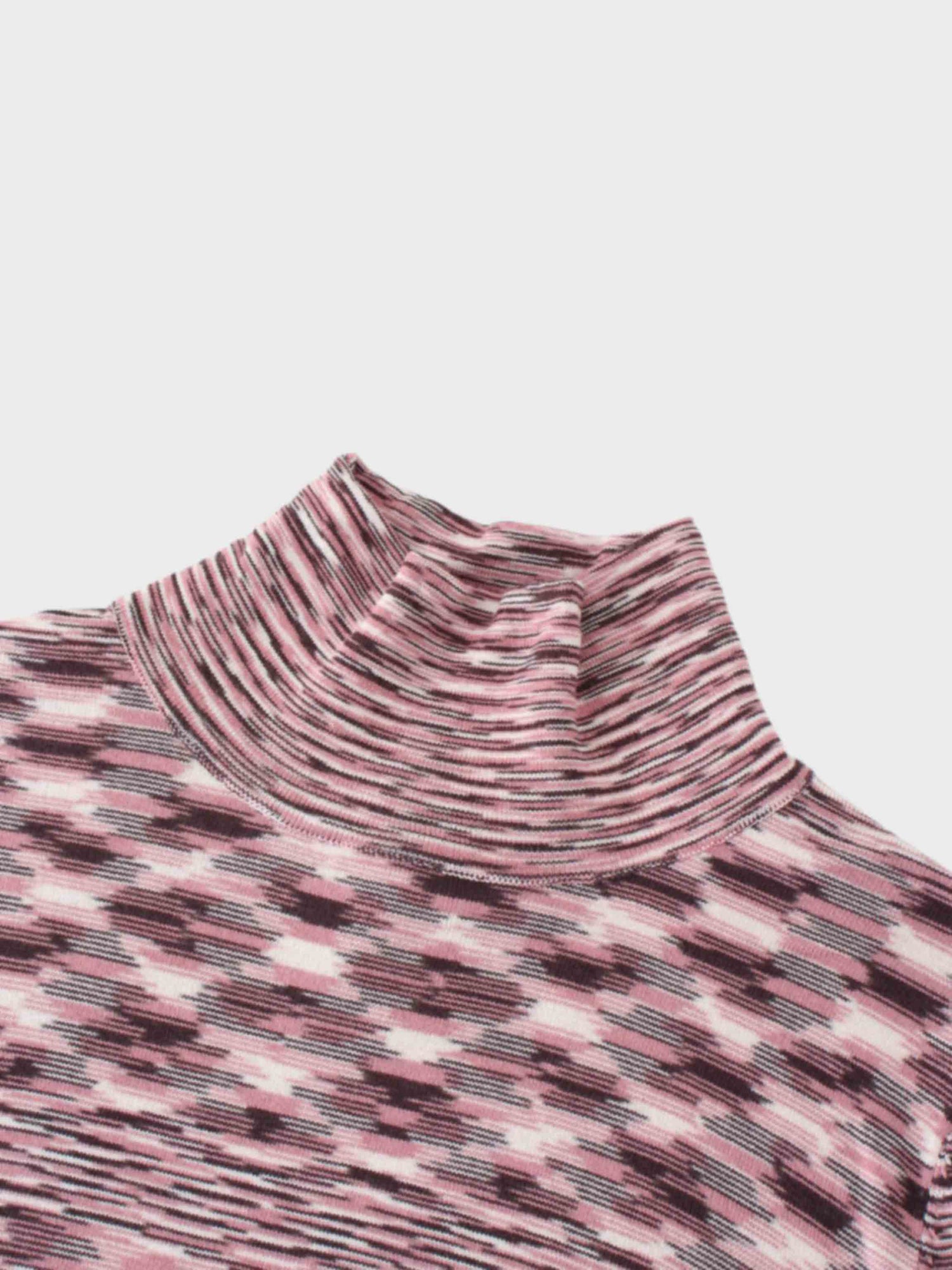 Abstract Stripe Knit Turtleneck-Pink/Burgundy