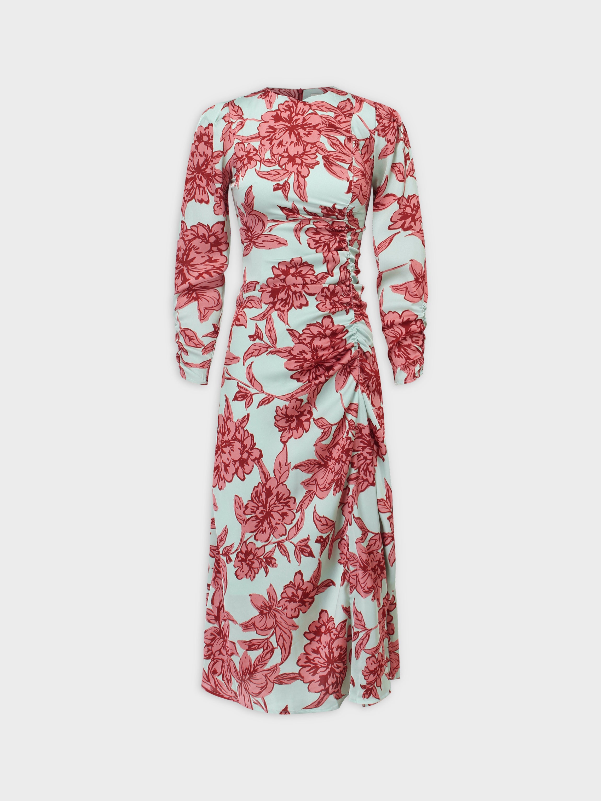 SIDE SHIRRED DRESS-PINK FLORAL