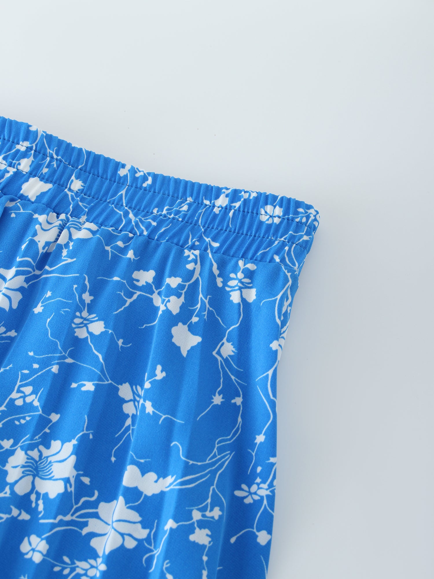 Covered Band Pleated Skirt 37&quot;-Sky Blue Floral