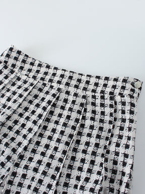 Top Stitched Pleated Skirt-B/W Checkered
