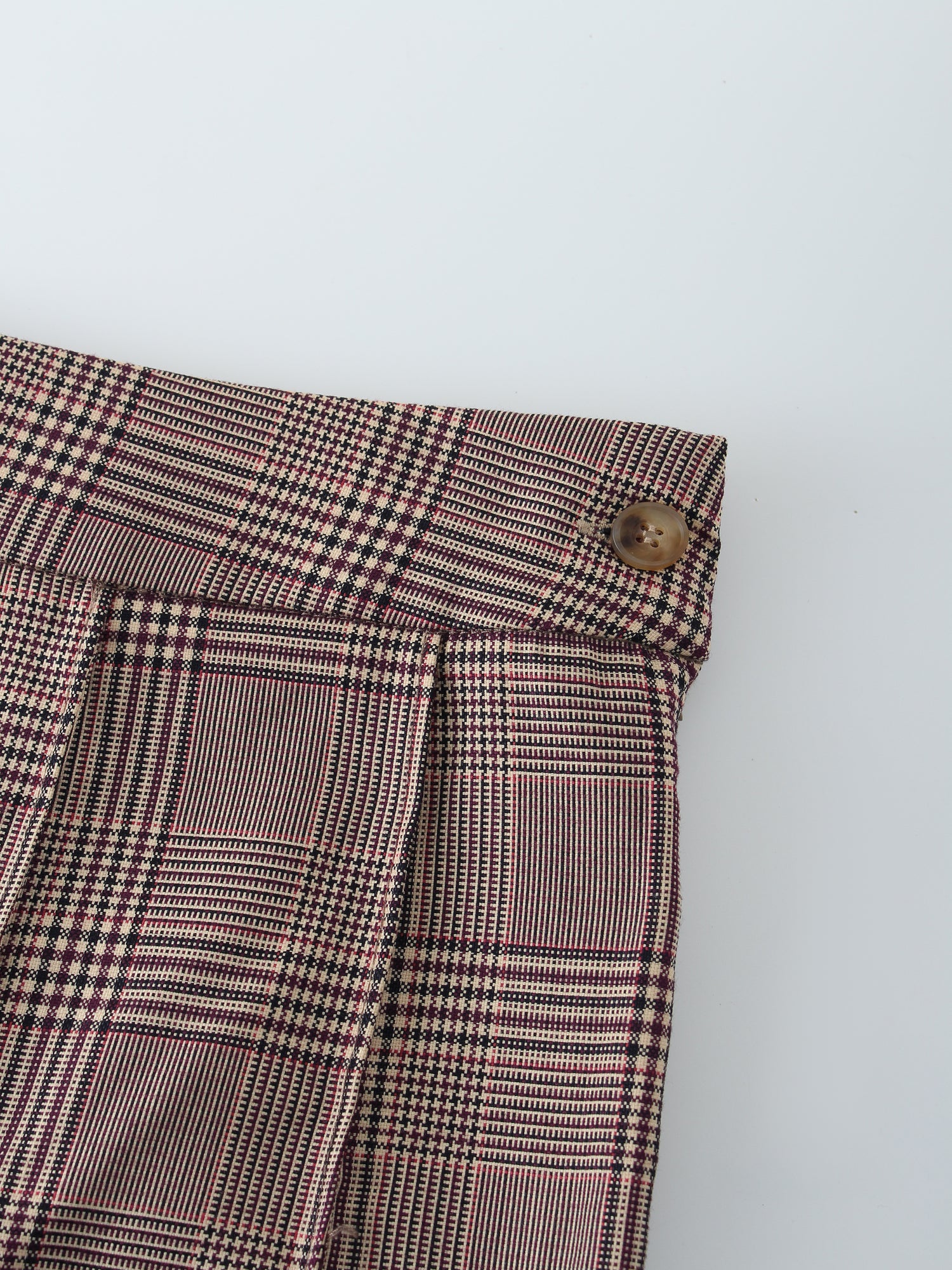 Top Stitched Pleated Skirt-Brown Plaid