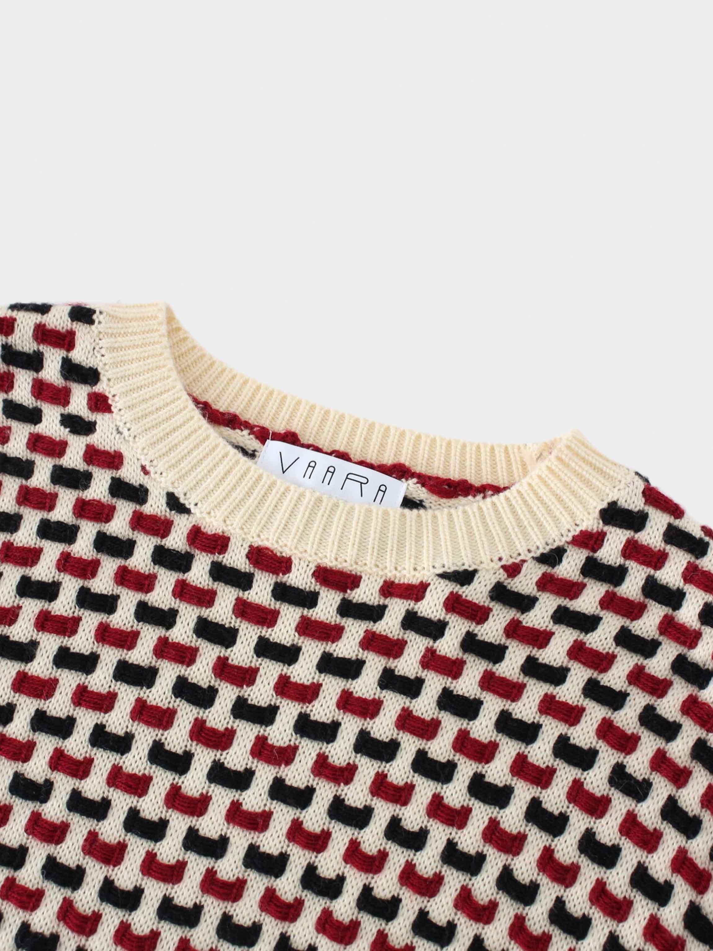 Basket Weave Sweater-Maroon/Black