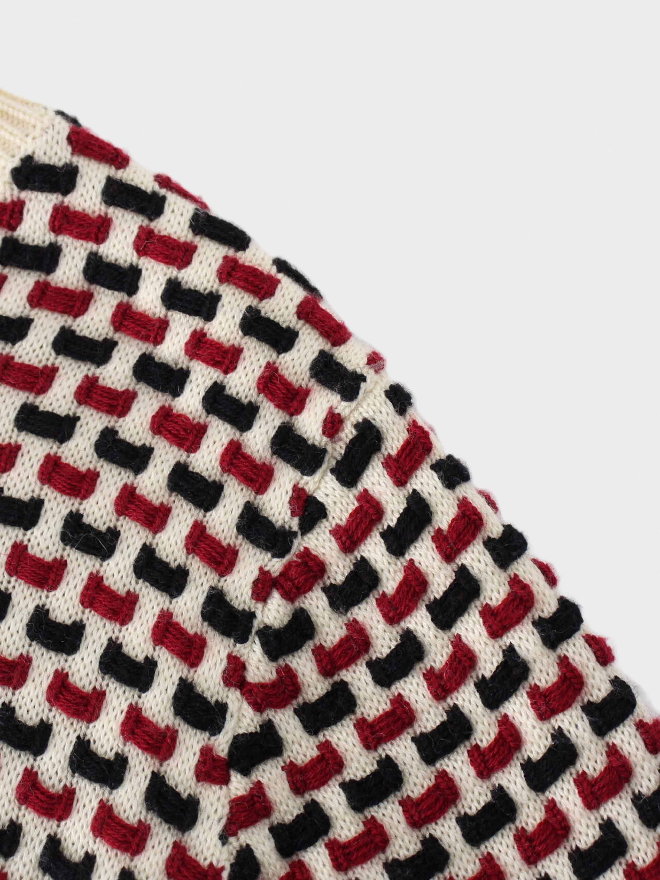 Basket Weave Sweater-Maroon/Black