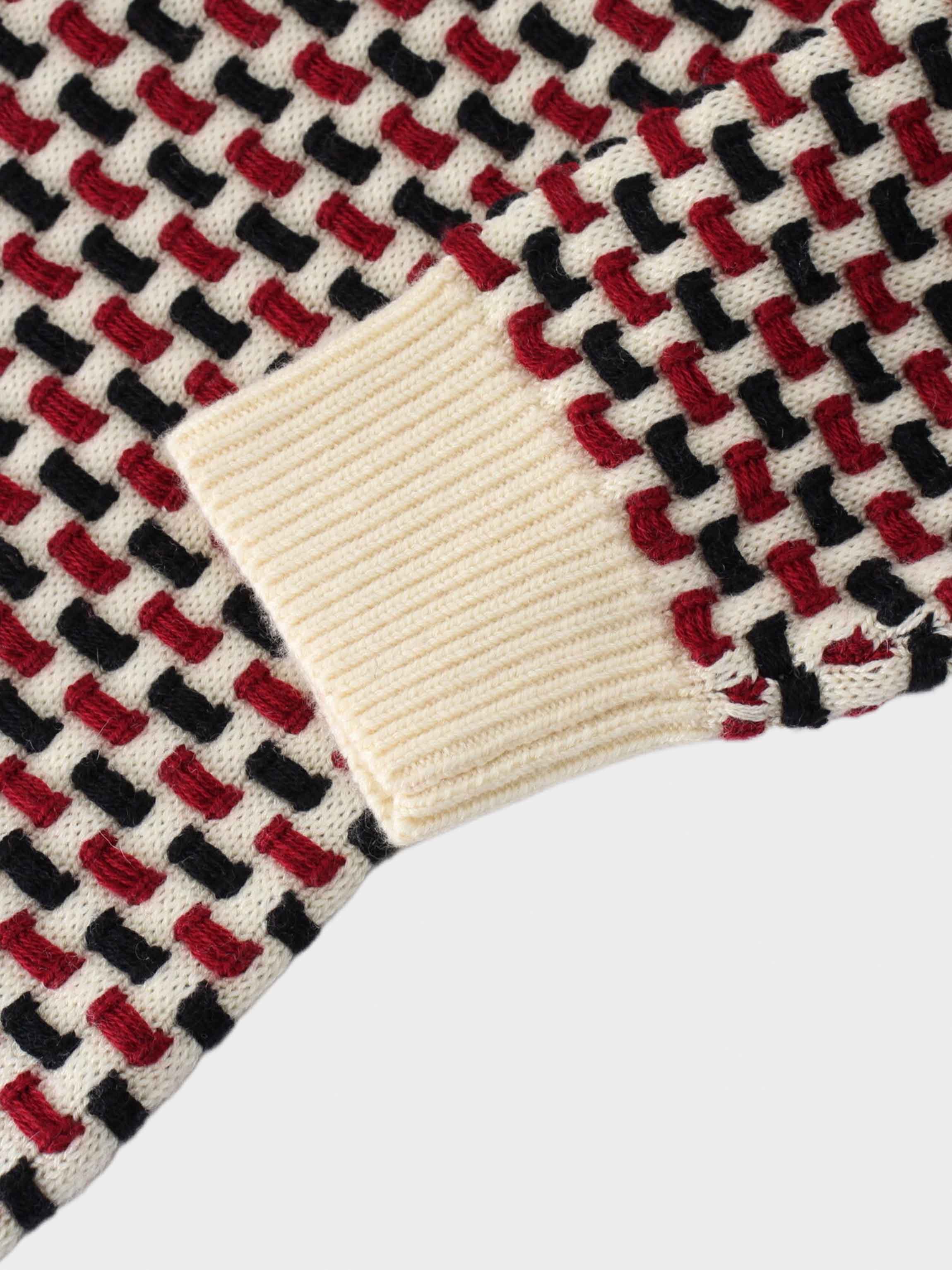 Basket Weave Sweater-Maroon/Black