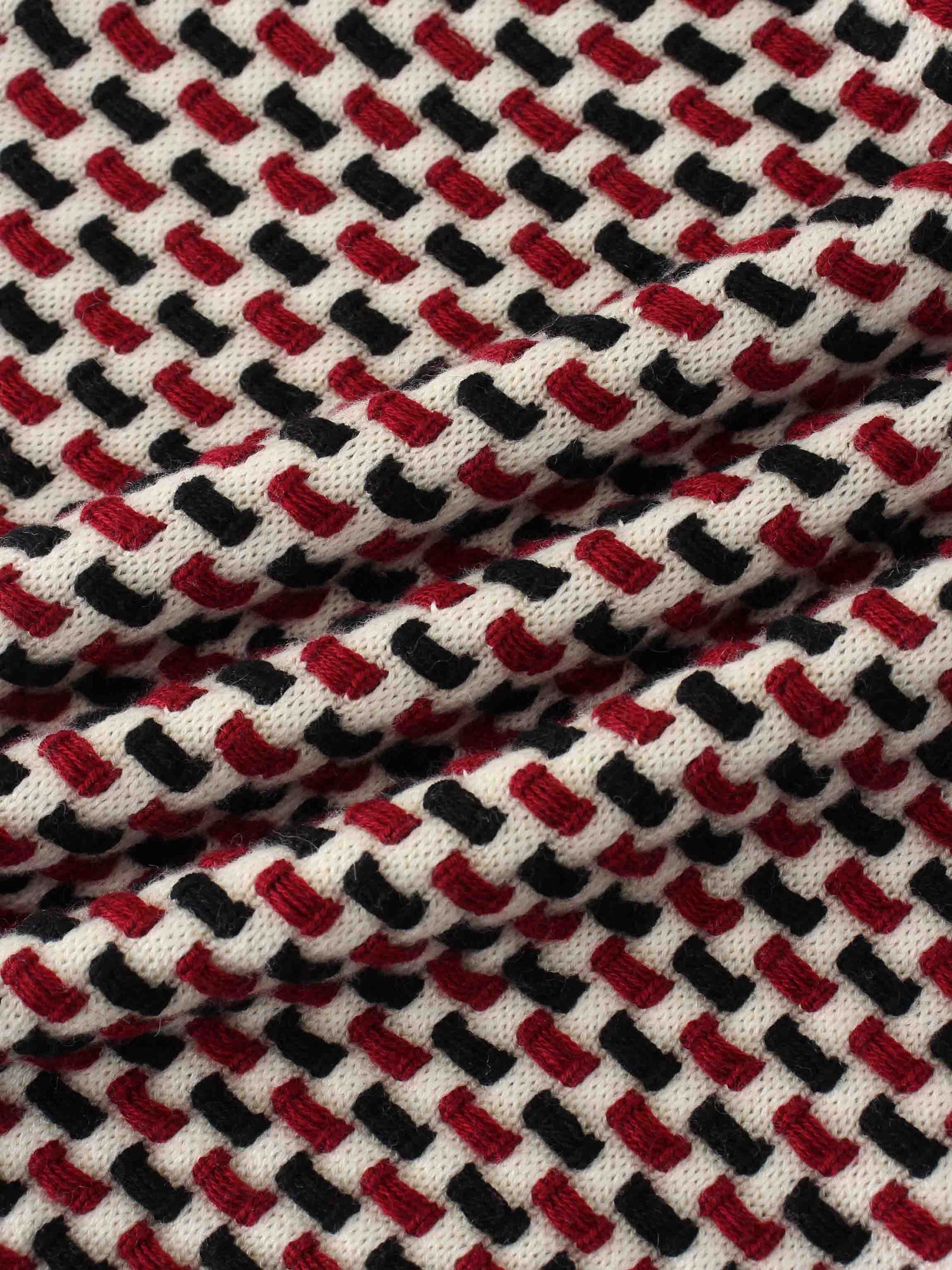 Basket Weave Sweater-Maroon/Black