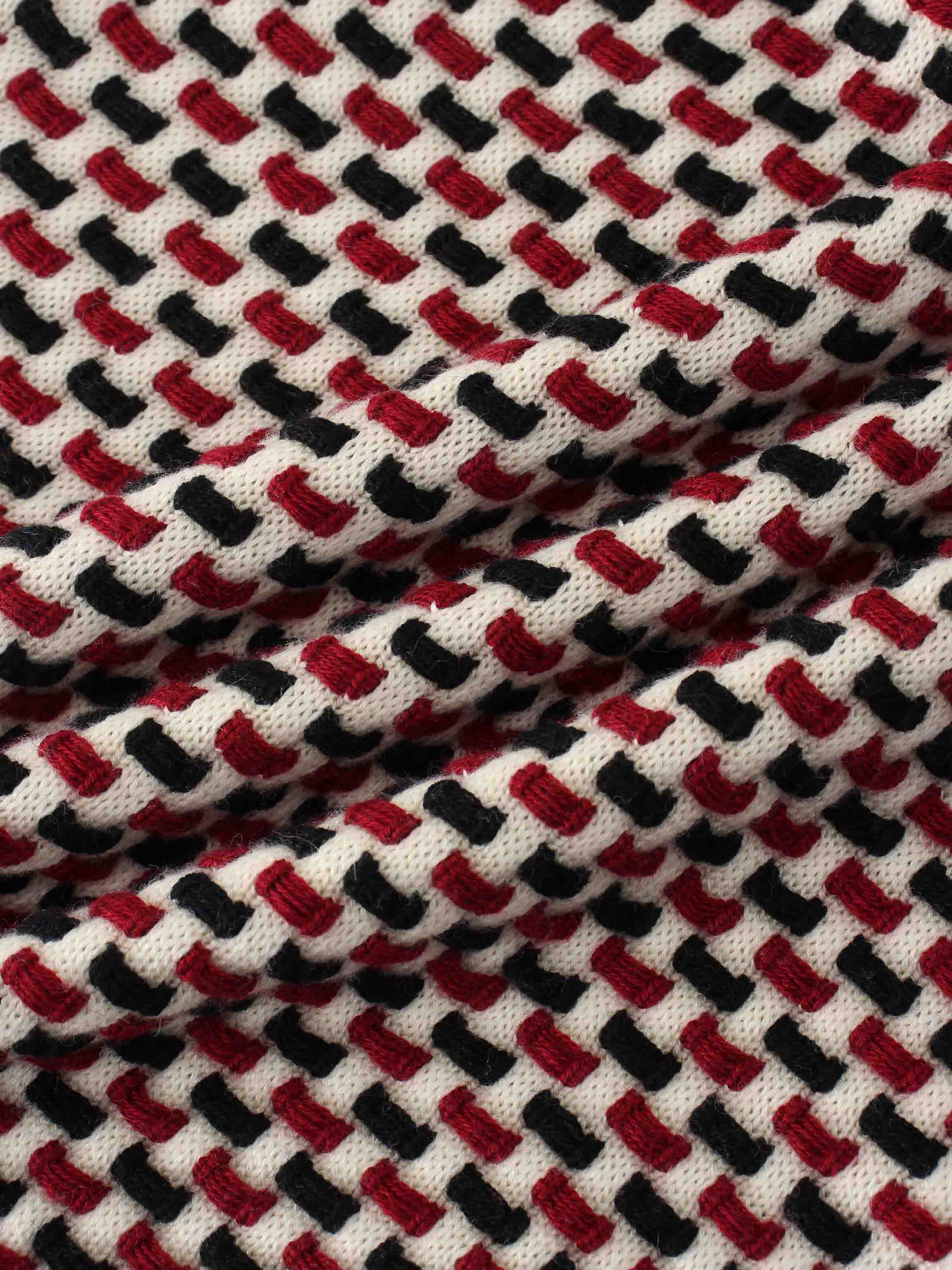 Basket Weave Sweater-Maroon/Black