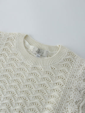 Pointelle Lace Trim Sweater-Cream/Gold