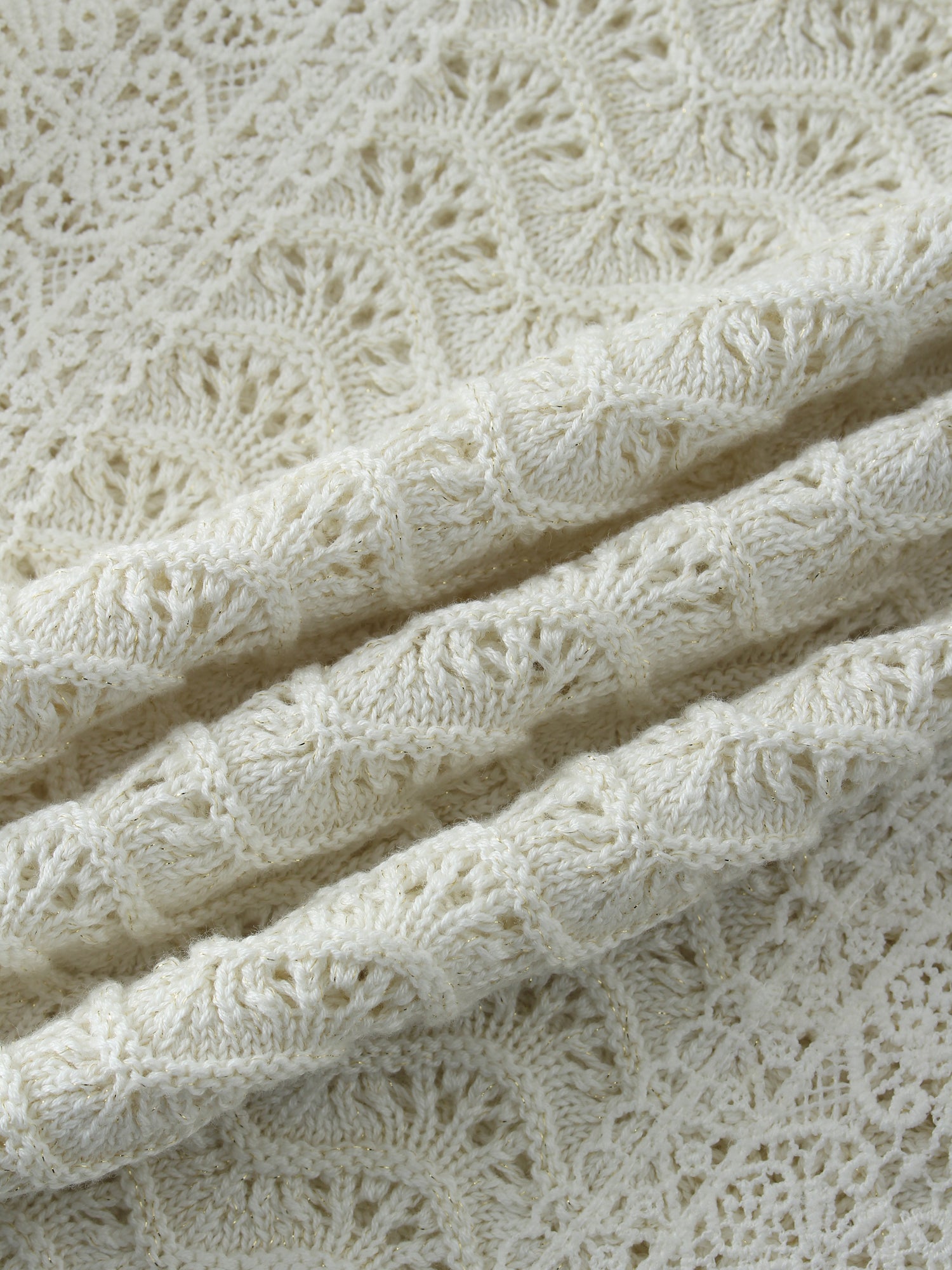 Pointelle Lace Trim Sweater-Cream/Gold