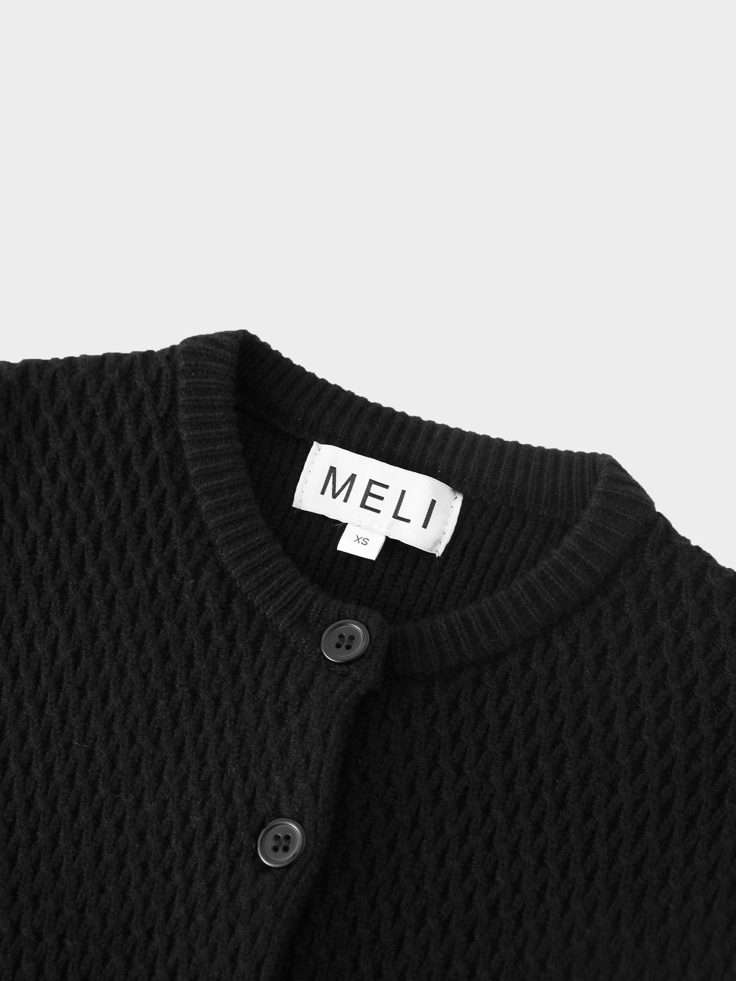 Textured Crew Cardigan-Black