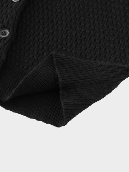 Textured Crew Cardigan-Black