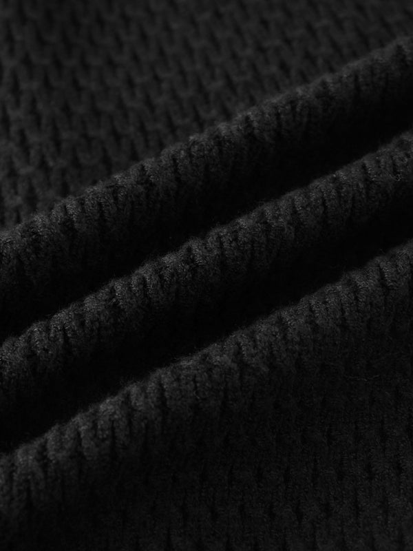 Textured Crew Cardigan-Black