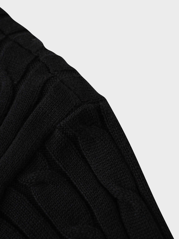 Crew Neck Cable Sweater-Black