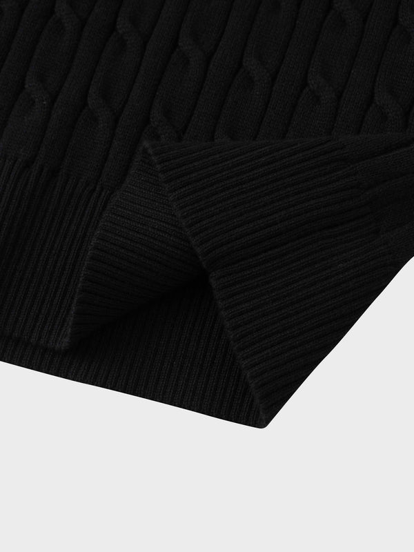 Crew Neck Cable Sweater-Black